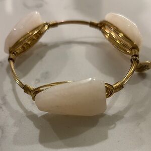 Gold Wire Bracelet with Cream Stone Accents